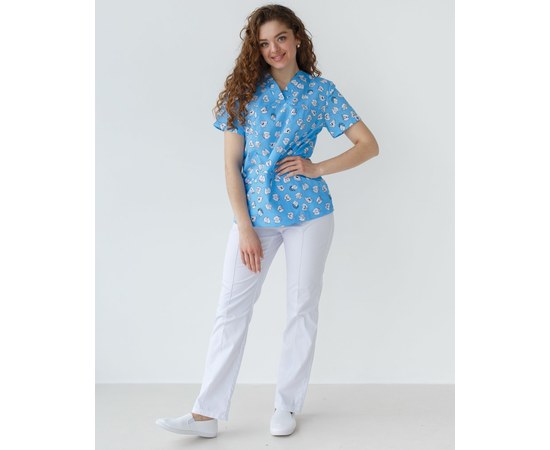 Изображение  Medical suit with print women's Topaz Dentist blue s. 52, "WHITE ROBE" 137-324-776, Size: 52, Color: dentist blue