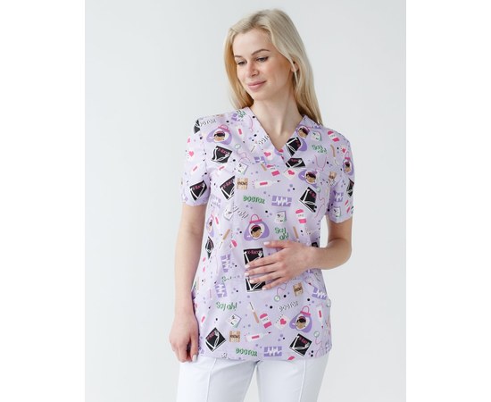 Изображение 3 Medical suit with print for women Topaz Laboratory white s. 42, "WHITE ROBE" 137-324-775, Size: 42, Color: laboratory white