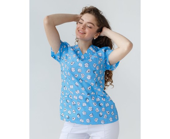 Изображение 3 Medical suit with print women's Topaz Dentist blue s. 44, "WHITE ROBE" 137-324-776, Size: 44, Color: dentist blue