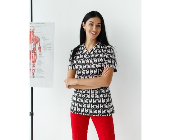 Изображение 3 Medical suit with print for women Topaz Cats black s. 40, "WHITE ROBE" 138-341-568, Size: 40, Color: cats black