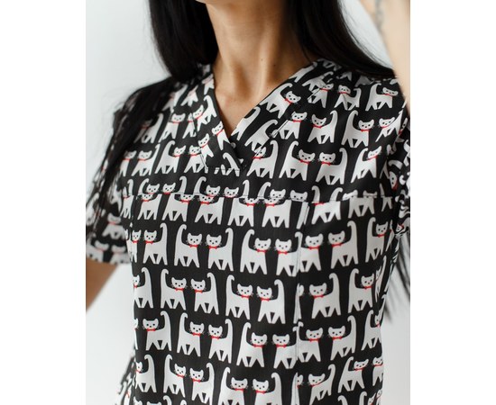 Изображение 4 Medical suit with print for women Topaz Cats black s. 40, "WHITE ROBE" 138-341-568, Size: 40, Color: cats black