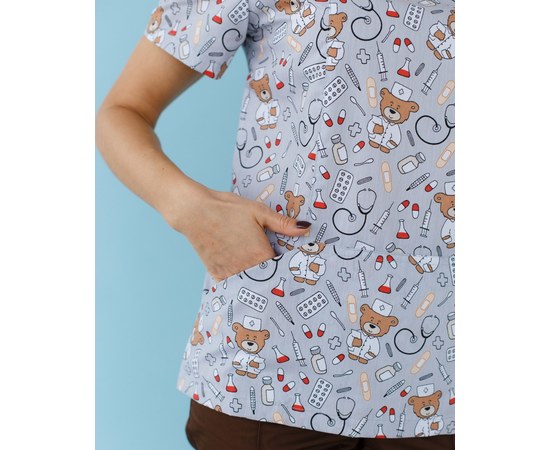Изображение 4 Medical suit with print for women Topaz Bear gray s. 50, "WHITE ROBE" 138-373-558, Size: 50, Color: bear gray