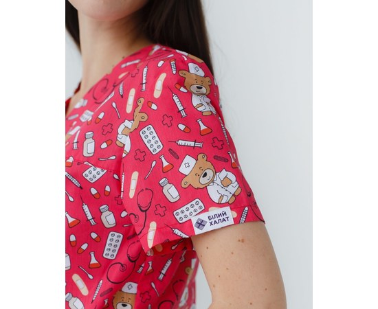 Изображение 7 Medical suit with print for women Topaz Bear red s. 42, "WHITE ROBE" 138-343-559, Size: 42, Color: bear red