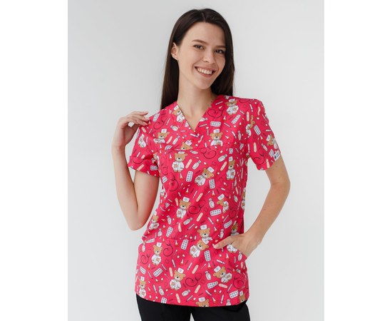 Изображение 10 Medical suit with print for women Topaz Bear red s. 42, "WHITE ROBE" 138-343-559, Size: 42, Color: bear red
