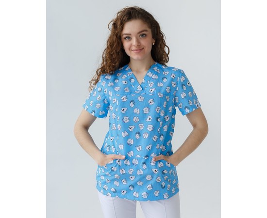 Изображение 10 Medical suit with print women's Topaz Dentist blue s. 40, "WHITE ROBE" 137-324-776, Size: 40, Color: dentist blue