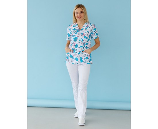Изображение  Medical suit with print for women Topaz Teeth smile s. 40, "WHITE ROBE" 138-324-626, Size: 40, Color: teeth smile