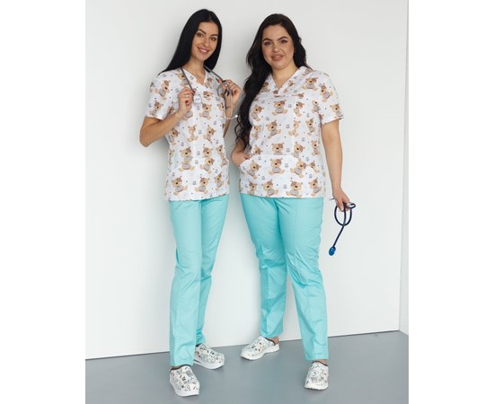 Изображение  Medical suit with print for women Topaz Teddy mint s. 50, "WHITE ROBE" 138-332-645, Size: 50, Color: teddy mint