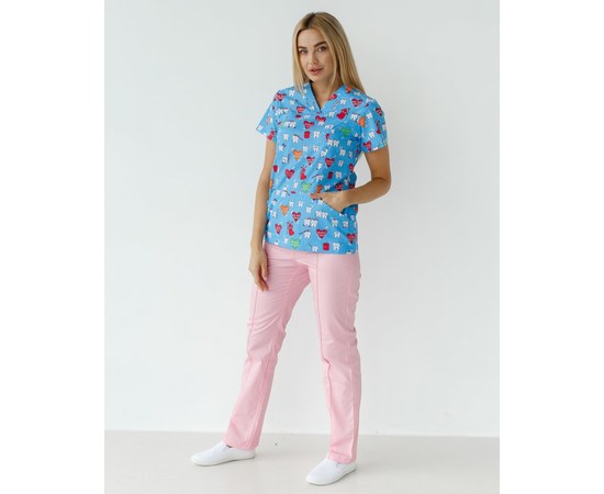 Изображение  Medical suit with print for women Topaz Teeth blue s. 42, "WHITE ROBE" 138-376-619, Size: 42, Color: teeth blue