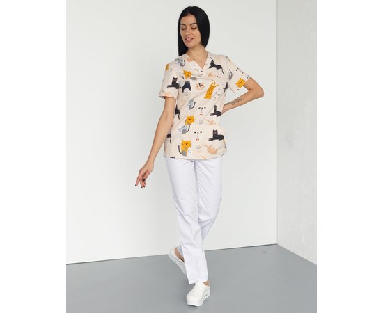 Изображение  Medical suit with print for women Topaz Cats white s. 40, "WHITE ROBE" 138-324-644, Size: 40, Color: cats white