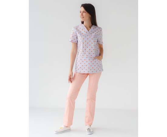 Изображение  Medical suit with print for women Topaz chanterelles peach s. 46, "WHITE ROBE" 138-338-729, Size: 46, Color: peach chanterelles