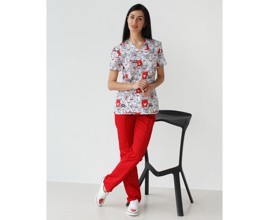Изображение  Medical suit with print for women Topaz cats red s. 40, "WHITE ROBE" 138-339-643, Size: 40, Color: cats are red