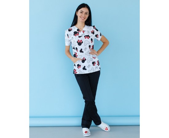 Изображение  Medical suit with print for women Topaz Mickey black s. 44, "WHITE ROBE" 137-321-773, Size: 44, Color: микки черный