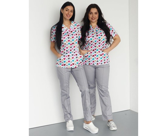 Изображение  Medical suit with print women's Topaz Hearts gray s. 40, "WHITE ROBE" 138-328-555, Size: 40, Color: hearts gray