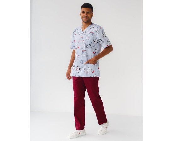 Изображение  Medical suit with print for men Granite sports cats Marsala s. 50, "WHITE ROBE" 130-326-770, Size: 50, Color: marsala