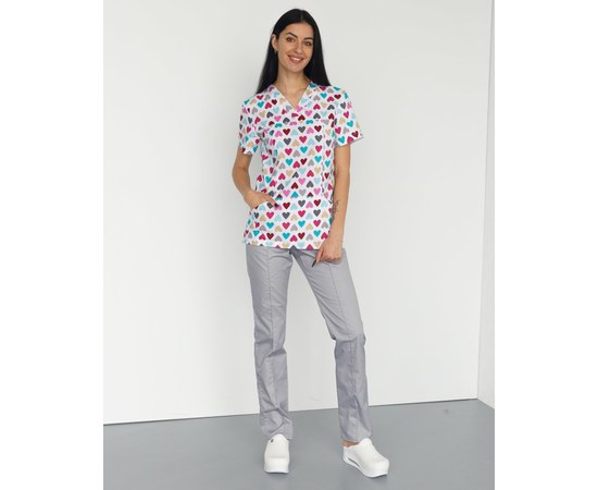 Изображение 2 Medical suit with print women's Topaz Hearts gray s. 40, "WHITE ROBE" 138-328-555, Size: 40, Color: hearts gray