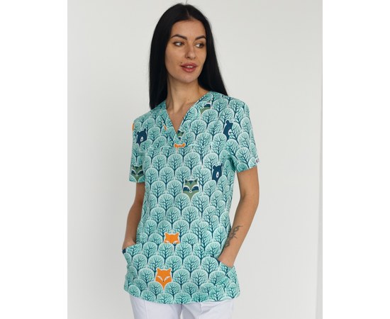 Изображение 2 Medical suit with print for women Topaz Forest animals white s. 40, "WHITE ROBE" 138-324-768, Size: 40, Color: forest animals white