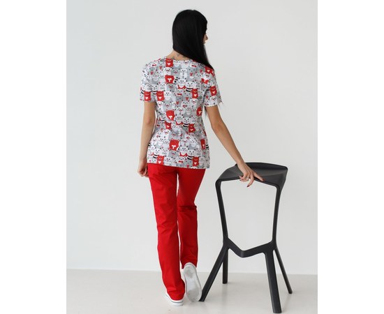 Изображение 2 Medical suit with print for women Topaz cats red s. 40, "WHITE ROBE" 138-339-643, Size: 40, Color: cats are red
