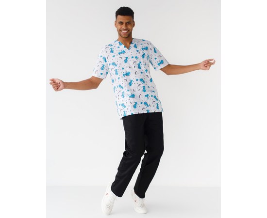 Изображение 2 Medical suit with print for men Granite Cosmosaurus black s. 46, "WHITE ROBE" 130-321-771, Size: 46, Color: black