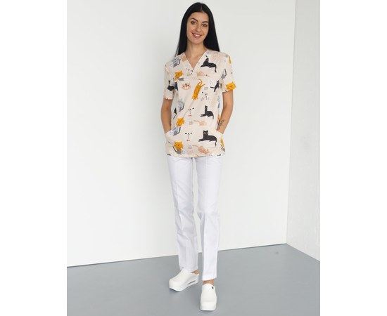 Изображение 2 Medical suit with print for women Topaz Cats white s. 40, "WHITE ROBE" 138-324-644, Size: 40, Color: cats white
