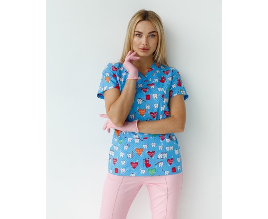 Изображение 2 Medical suit with print for women Topaz Teeth blue s. 44, "WHITE ROBE" 138-376-619, Size: 44, Color: teeth blue