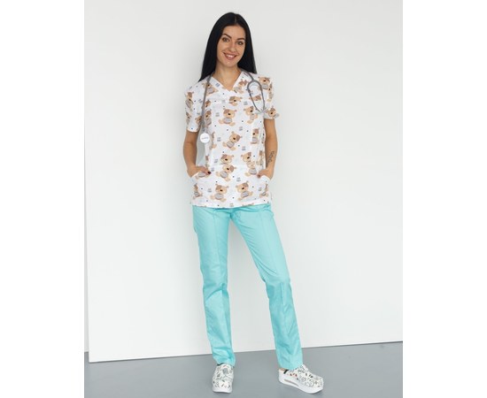 Изображение 2 Medical suit with print for women Topaz Teddy mint s. 40, "WHITE ROBE" 138-332-645, Size: 40, Color: teddy mint