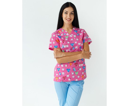 Изображение 3 Medical suit with print for women Topaz Teeth pink s. 40, "WHITE ROBE" 138-337-623, Size: 40, Color: teeth pink