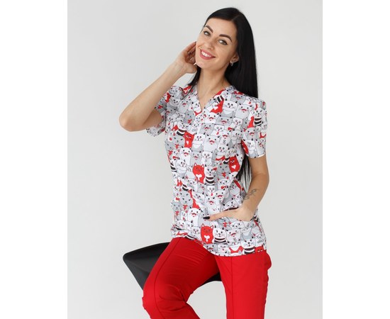 Изображение 3 Medical suit with print for women Topaz cats red s. 40, "WHITE ROBE" 138-339-643, Size: 40, Color: cats are red