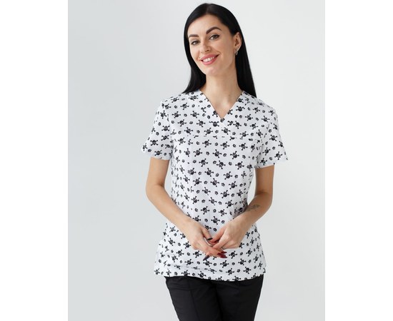 Изображение 3 Medical suit with print for women Topaz skulls white s. 50, "WHITE ROBE" 138-321-666, Size: 50, Color: white skulls