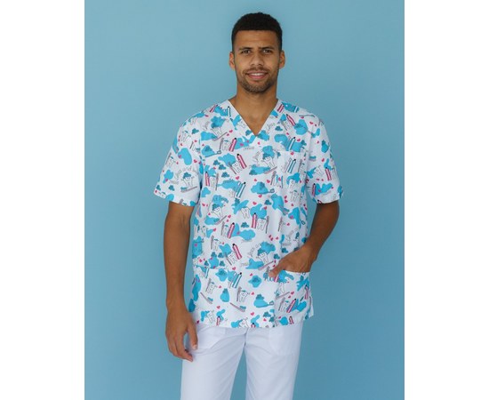 Изображение 3 Medical suit with print for men Granite Teeth smile s. 46, "WHITE ROBE" 131-324-626, Size: 46, Color: blue light