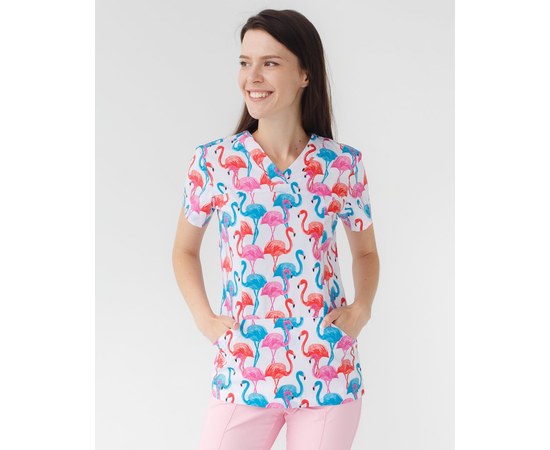 Изображение 3 Medical suit with print for women Topaz flamingo colored s. 40, "WHITE ROBE" 138-337-660, Size: 40, Color: flamingos colored