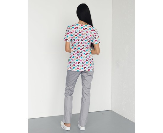 Изображение 3 Medical suit with print women's Topaz Hearts gray s. 40, "WHITE ROBE" 138-328-555, Size: 40, Color: hearts gray