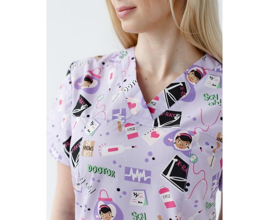 Изображение 4 Medical suit with print for women Topaz Laboratory white s. 44, "WHITE ROBE" 137-324-775, Size: 44, Color: laboratory white