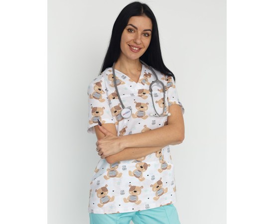 Изображение 4 Medical suit with print for women Topaz Teddy mint s. 40, "WHITE ROBE" 138-332-645, Size: 40, Color: teddy mint