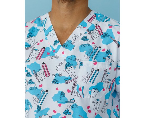 Изображение 4 Medical suit with print for men Granite Teeth smile s. 46, "WHITE ROBE" 131-324-626, Size: 46, Color: blue light