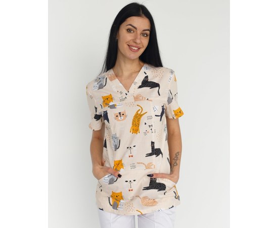 Изображение 4 Medical suit with print for women Topaz Cats white s. 40, "WHITE ROBE" 138-324-644, Size: 40, Color: cats white