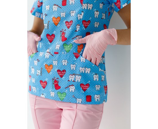 Изображение 4 Medical suit with print for women Topaz Teeth blue s. 40, "WHITE ROBE" 138-376-619, Size: 40, Color: teeth blue