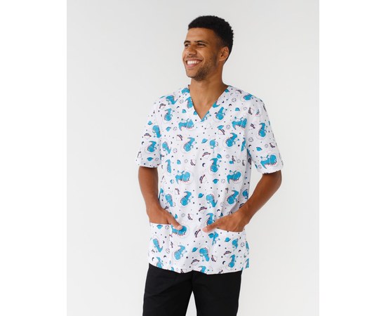 Изображение 4 Medical suit with print for men Granite Cosmosaurus black s. 46, "WHITE ROBE" 130-321-771, Size: 46, Color: black
