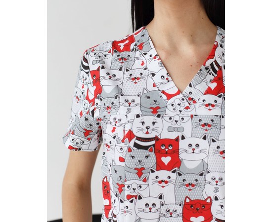 Изображение 4 Medical suit with print for women Topaz cats red s. 40, "WHITE ROBE" 138-339-643, Size: 40, Color: cats are red