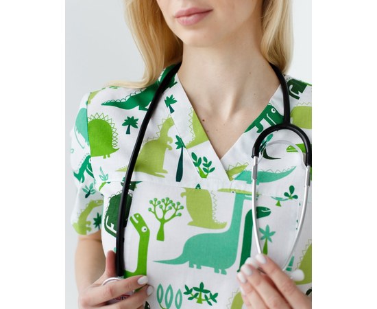 Изображение 4 Medical suit with print for women Topaz dinosaurs green s. 40, "WHITE ROBE" 137-324-769, Size: 40, Color: dinosaurs green