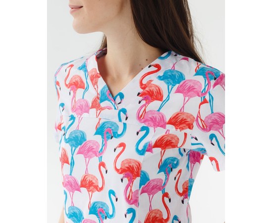 Изображение 4 Medical suit with print for women Topaz flamingo colored s. 40, "WHITE ROBE" 138-337-660, Size: 40, Color: flamingos colored