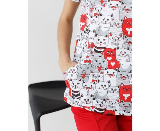 Изображение 5 Medical suit with print for women Topaz cats red s. 40, "WHITE ROBE" 138-339-643, Size: 40, Color: cats are red