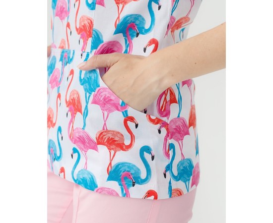 Изображение 5 Medical suit with print for women Topaz flamingo colored s. 44, "WHITE ROBE" 138-337-660, Size: 44, Color: flamingos colored