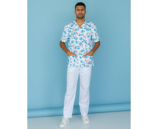 Изображение 7 Medical suit with print for men Granite Teeth smile s. 46, "WHITE ROBE" 131-324-626, Size: 46, Color: blue light