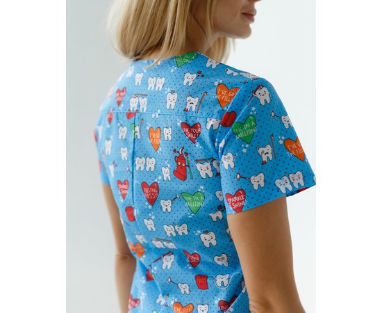 Изображение 7 Medical suit with print for women Topaz Teeth blue s. 50, "WHITE ROBE" 138-376-619, Size: 50, Color: teeth blue