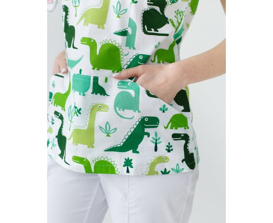 Изображение 7 Medical suit with print for women Topaz dinosaurs green s. 40, "WHITE ROBE" 137-324-769, Size: 40, Color: dinosaurs green
