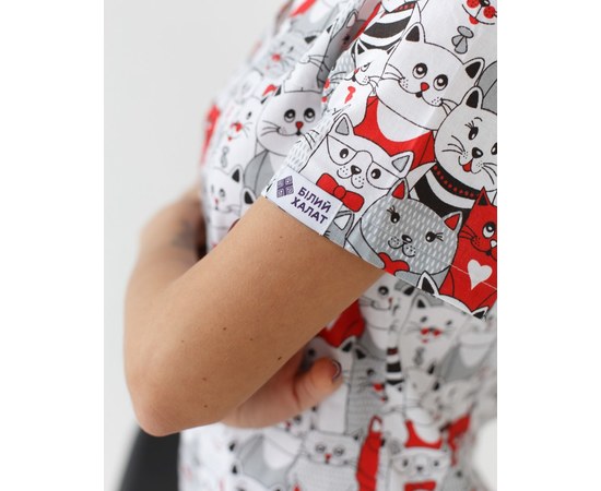 Изображение 7 Medical suit with print for women Topaz cats red s. 40, "WHITE ROBE" 138-339-643, Size: 40, Color: cats are red
