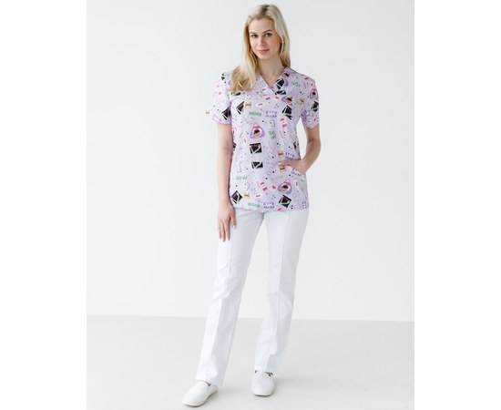 Изображение 8 Medical suit with print for women Topaz Laboratory white s. 42, "WHITE ROBE" 137-324-775, Size: 42, Color: laboratory white