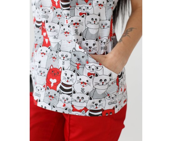 Изображение 8 Medical suit with print for women Topaz cats red s. 40, "WHITE ROBE" 138-339-643, Size: 40, Color: cats are red