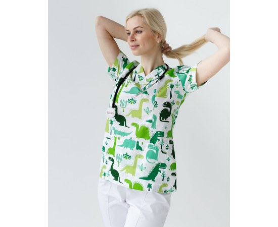 Изображение 9 Medical suit with print for women Topaz dinosaurs green s. 40, "WHITE ROBE" 137-324-769, Size: 40, Color: dinosaurs green