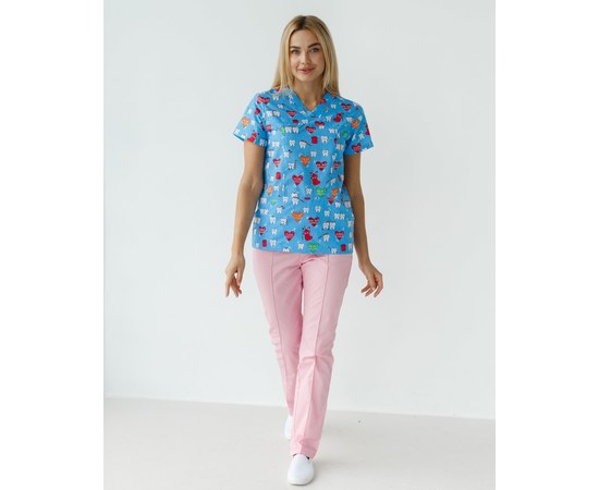 Изображение 10 Medical suit with print for women Topaz Teeth blue s. 44, "WHITE ROBE" 138-376-619, Size: 44, Color: teeth blue
